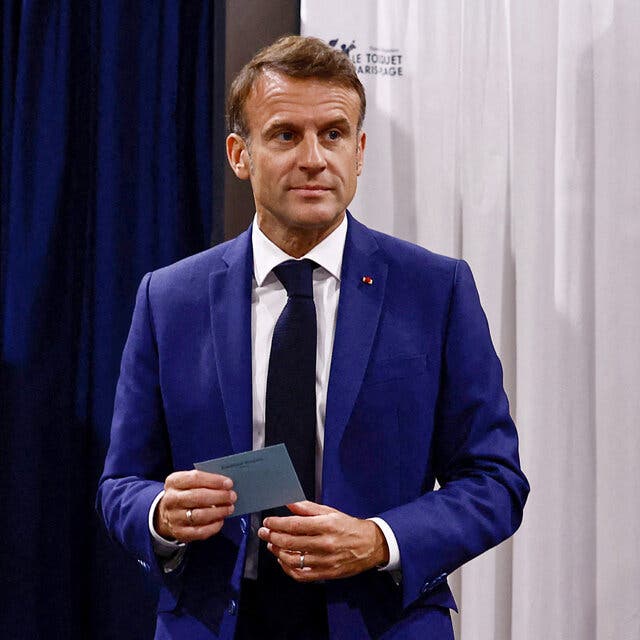 President Emmanuel Macron of France pictured at a polling station.